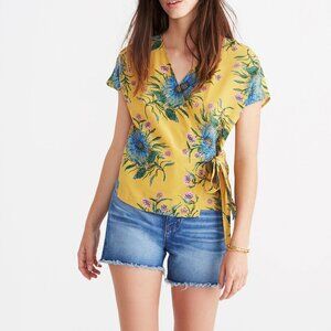 Madewell 100% Silk Wrap Top-Yellow & Blue size  XS